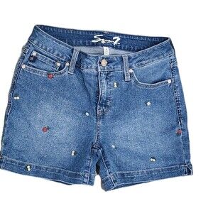 Seven7 Shorts Women’s  Blue Denim Weekend Short Embroidered Floral Sizes 4